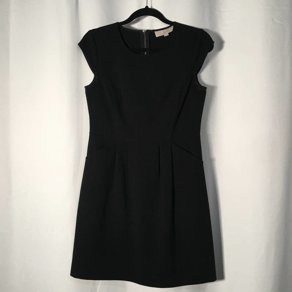Loft Black Scoop Neck Cap Sleeve Sheath Dress With Pockets Size 4 - Picture 11 of 11